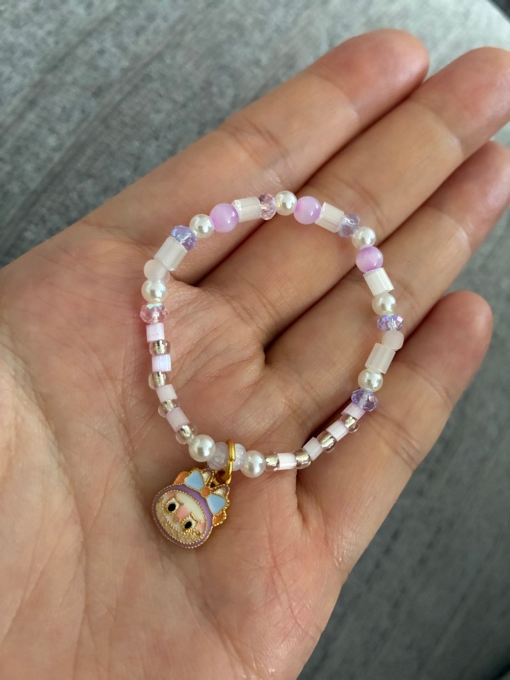 Kids Lavender Beaded Charm Bracelet with Labubu Charm - Picture 2 of 2